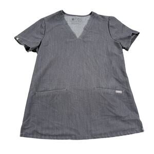 FIGS Medical Scrub Top Womens XS Gray V-Neck Short Sleeve Stretch Style FW110